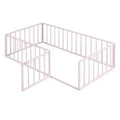 Pink Twin Size Metal Bed Frame with Fence and Door Design