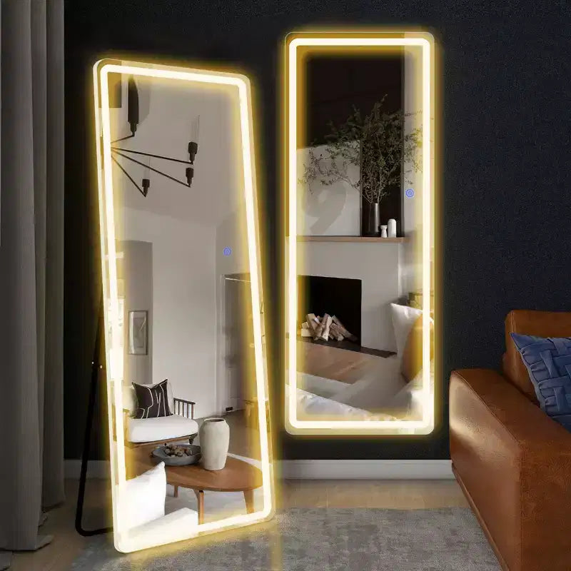 PexFix 20 in. W x 63 in. H Modern Full Length Rectangular Frameless Mirror With Rounded Corner in Silver