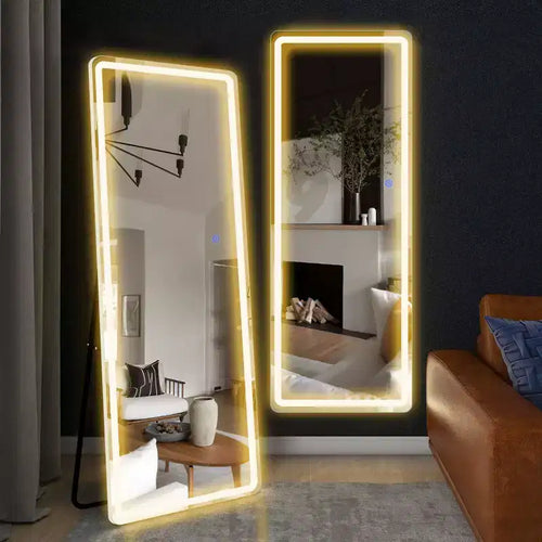 PexFix 20 in. W x 63 in. H Modern Full Length Rectangular Frameless Mirror With Rounded Corner in Silver