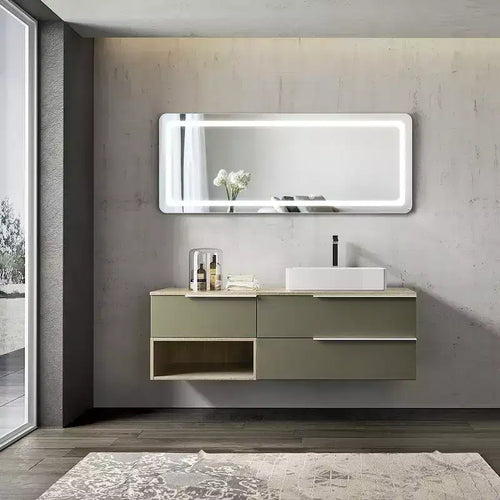 Miroir rectangulaire moderne sans cadre de 20 po L x 63 po H avec coins arrondis, couleur argent