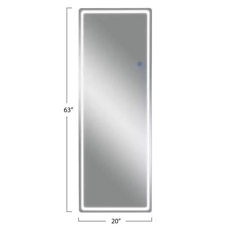 Miroir rectangulaire moderne sans cadre de 20 po L x 63 po H avec coins arrondis, couleur argent