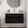 Bathroom Vanity Wall-Mounted with Sink, Double Drawers, Ceramic Sink, Long Metal Handle, Easy to Install