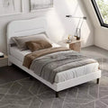 Modern Twin Bed Frame with White Teddy Boucle Upholstered Cloud Headboard Marshmallow Style Wood Slats Noise Free No Box Spring Needed Dorm