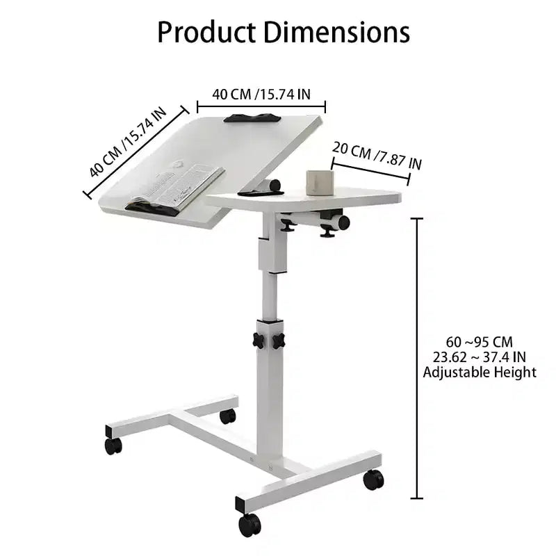 Table de lit réglable en hauteur, avec roulettes antidérapantes pour salon, chambre à coucher, hôpital