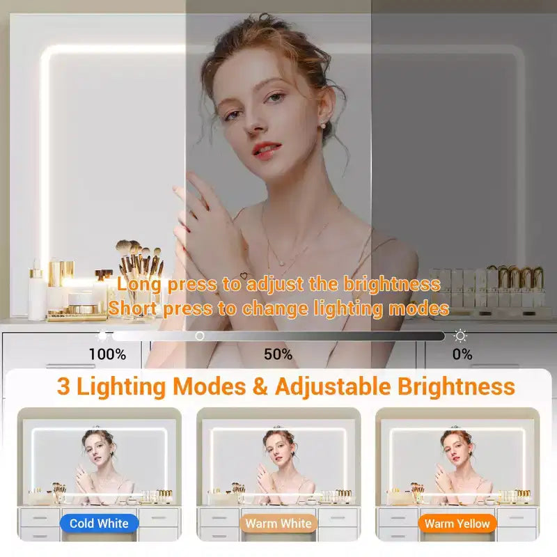 Coiffeuse avec miroir, coiffeuse blanche avec 7 tiroirs, table de toilette avec porte-sèche-cheveux pour chambre à coucher