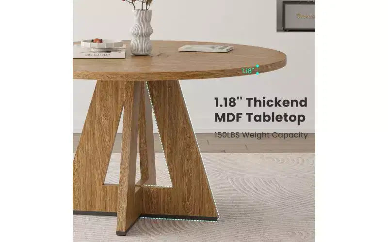 Table à manger en bois avec pieds en métal, table de cuisine ronde de 47" pour 4 à 7 personnes avec bords lisses et arrondis, table de salle à manger spacieuse pour le salon