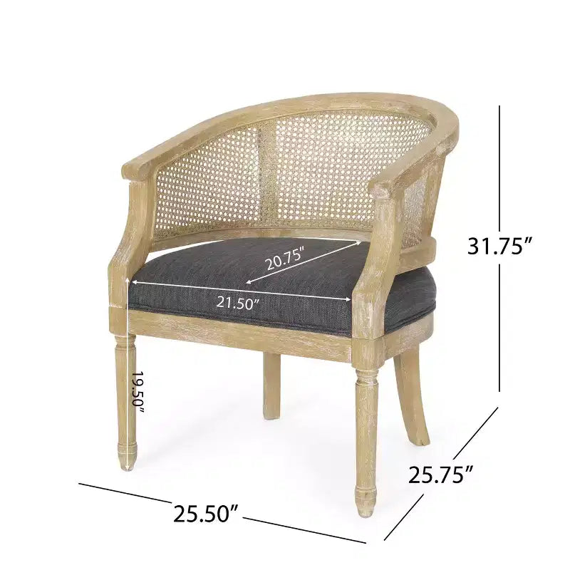 Fauteuil d'appoint moderne en bois avec assise épaisse et rembourrée, dossier incurvé en rotin, fauteuil de salon pour le séjour ou la chambre à coucher
