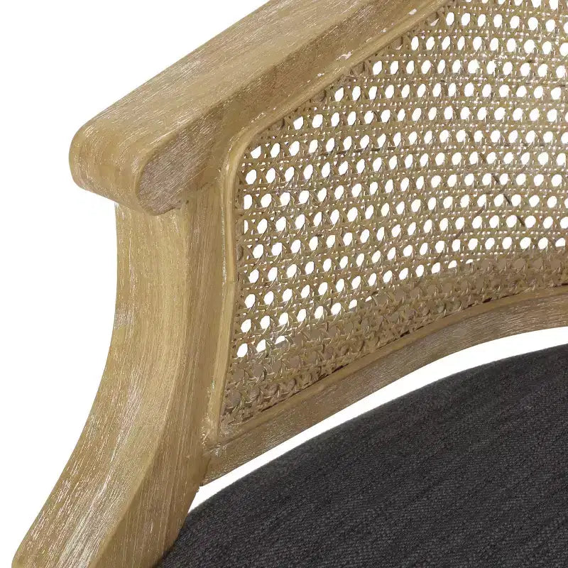Fauteuil d'appoint moderne en bois avec assise épaisse et rembourrée, dossier incurvé en rotin, fauteuil de salon pour le séjour ou la chambre à coucher