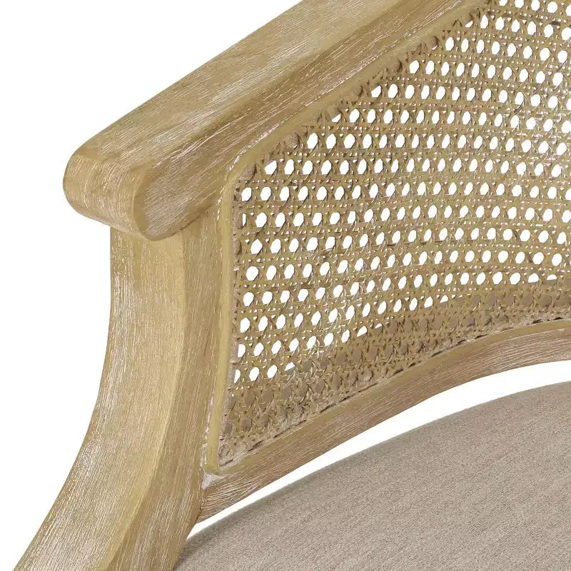 Fauteuil d'appoint moderne en bois avec assise épaisse et rembourrée, dossier incurvé en rotin, fauteuil de salon pour le séjour ou la chambre à coucher