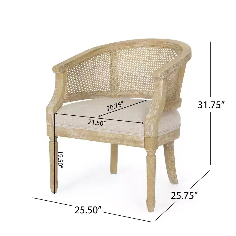 Fauteuil d'appoint moderne en bois avec assise épaisse et rembourrée, dossier incurvé en rotin, fauteuil de salon pour le séjour ou la chambre à coucher