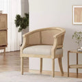 TUYOHW Modern Wood Accent Chair with Thick Upholstered Comfy Chair with Rattan Curved Backrest Lounge Armchair for Living Room, Bedroom