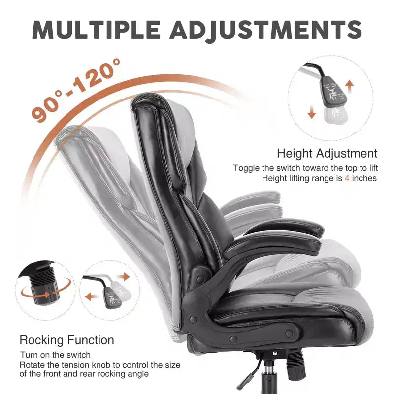 Chaise de bureau ergonomique avec accoudoirs relevables réglables, chaise d'ordinateur pivotante avec soutien lombaire et base en métal, chaise entrecroisée pour la maison