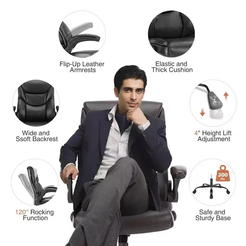 Chaise de bureau ergonomique avec accoudoirs relevables réglables, chaise d'ordinateur pivotante avec soutien lombaire et base en métal, chaise entrecroisée pour la maison