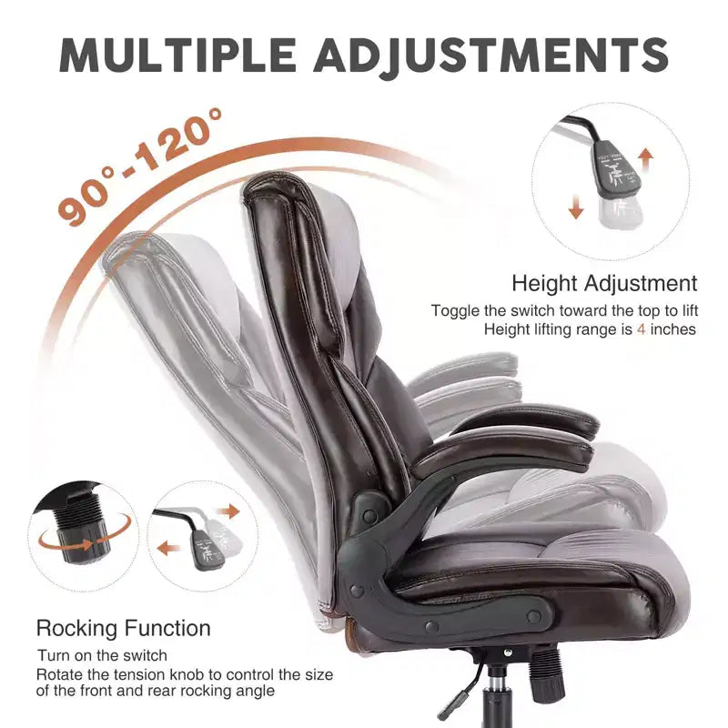 Chaise de bureau ergonomique avec accoudoirs relevables réglables, chaise d'ordinateur pivotante avec soutien lombaire et base en métal, chaise entrecroisée pour la maison