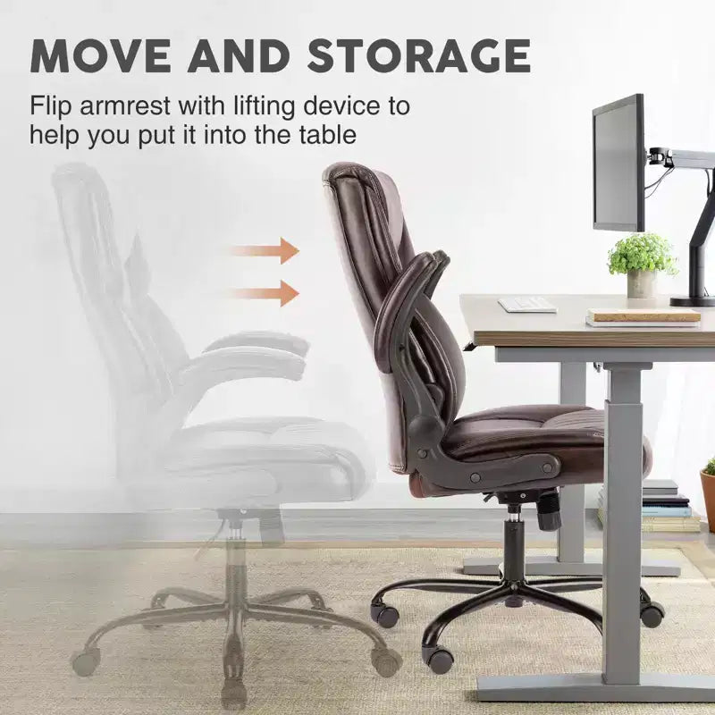Chaise de bureau ergonomique avec accoudoirs relevables réglables, chaise d'ordinateur pivotante avec soutien lombaire et base en métal, chaise entrecroisée pour la maison