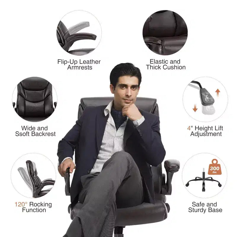 Chaise de bureau ergonomique avec accoudoirs relevables réglables, chaise d'ordinateur pivotante avec soutien lombaire et base en métal, chaise entrecroisée pour la maison