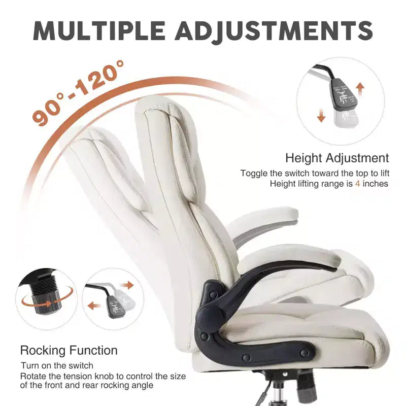 Chaise de bureau ergonomique avec accoudoirs relevables réglables, chaise d'ordinateur pivotante avec soutien lombaire et base en métal, chaise entrecroisée pour la maison