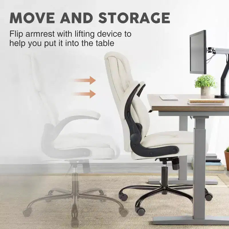 Chaise de bureau ergonomique avec accoudoirs relevables réglables, chaise d'ordinateur pivotante avec soutien lombaire et base en métal, chaise entrecroisée pour la maison