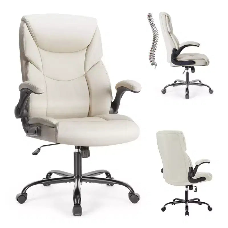 Chaise de bureau ergonomique avec accoudoirs relevables réglables, chaise d'ordinateur pivotante avec soutien lombaire et base en métal, chaise entrecroisée pour la maison
