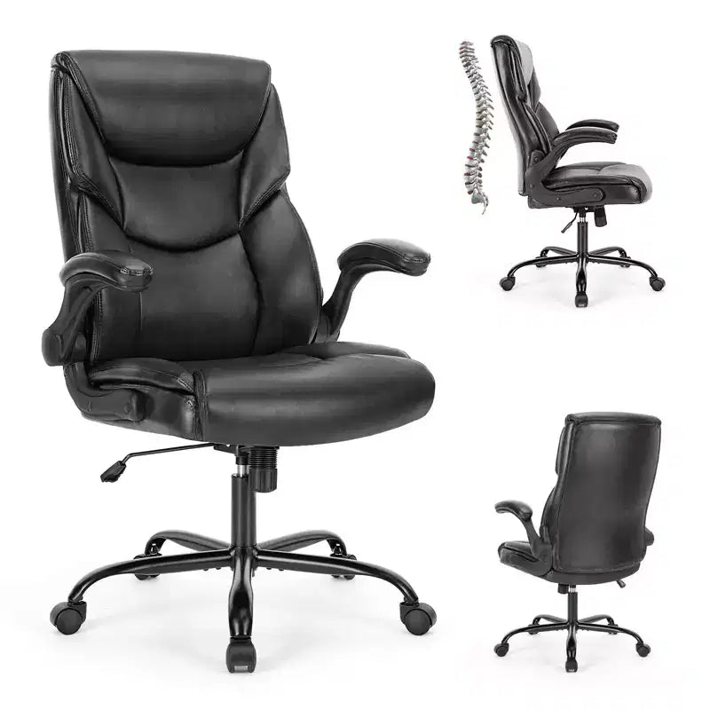TUYOHW Ergonomic Office Chair with Adjustable Flip-up Armrest, Swivel Computer Chair with Lumbar Support and Metal Base, Criss Cross Chair for Home