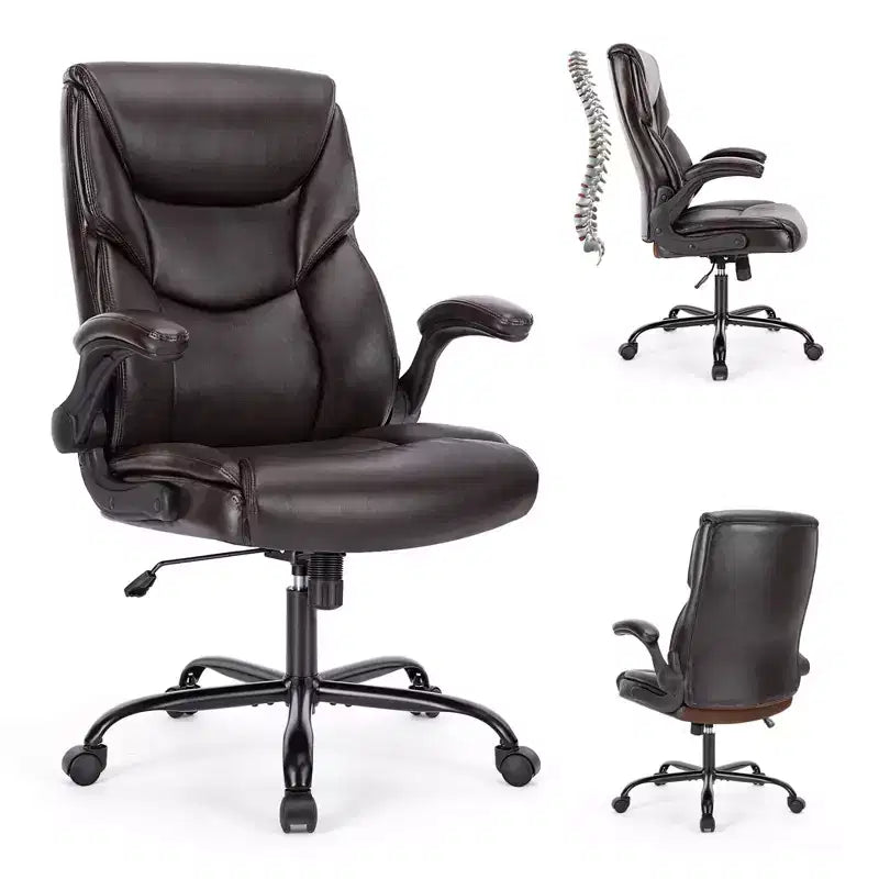 Chaise de bureau ergonomique avec accoudoirs relevables réglables, chaise d'ordinateur pivotante avec soutien lombaire et base en métal, chaise entrecroisée pour la maison