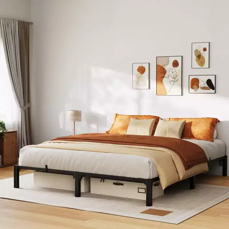 Queen Metal Bed Frame, 10 Inch Platform with Durable Iron Slat Support and Legs, No Box Spring Needed, Easy Assembly