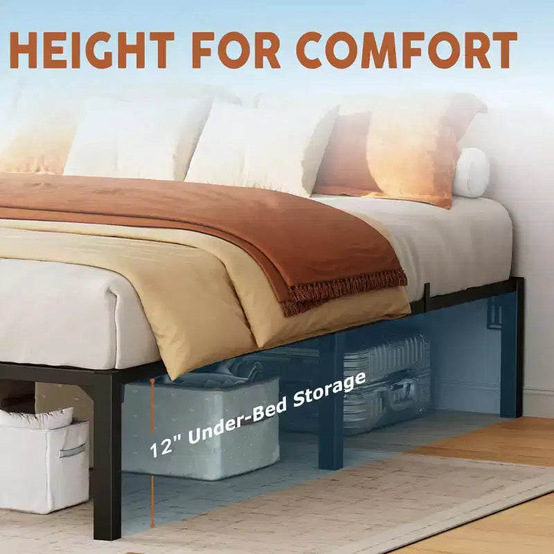 Cadre de lit double en métal, plateforme de 25 cm avec lattes et pieds en fer durables, pas besoin de sommier, montage facile