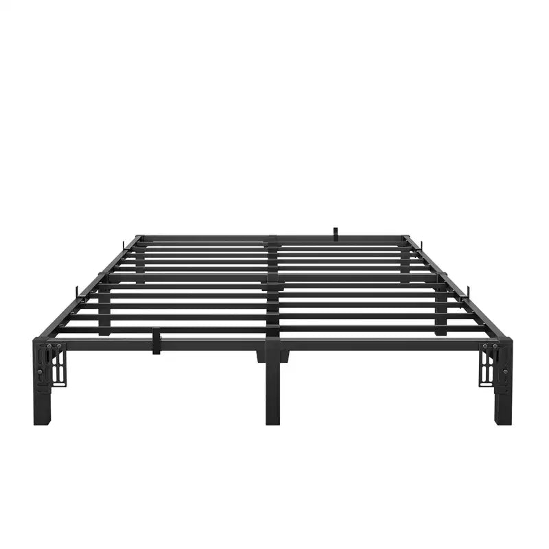 Cadre de lit double en métal, plateforme de 25 cm avec lattes et pieds en fer durables, pas besoin de sommier, montage facile