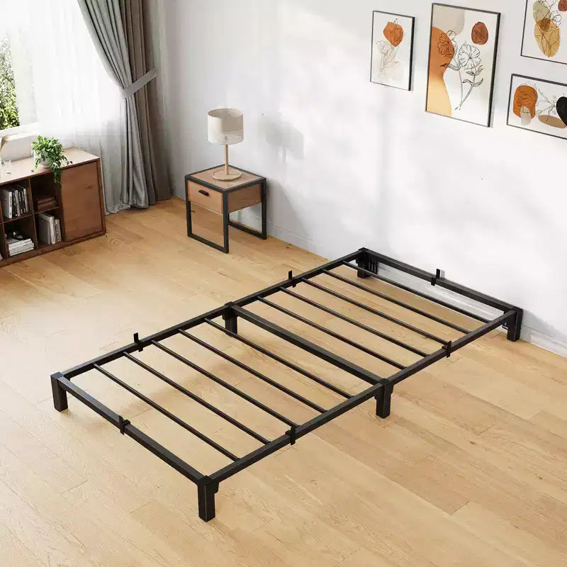 Cadre de lit double en métal, plateforme de 25 cm avec lattes et pieds en fer durables, pas besoin de sommier, montage facile