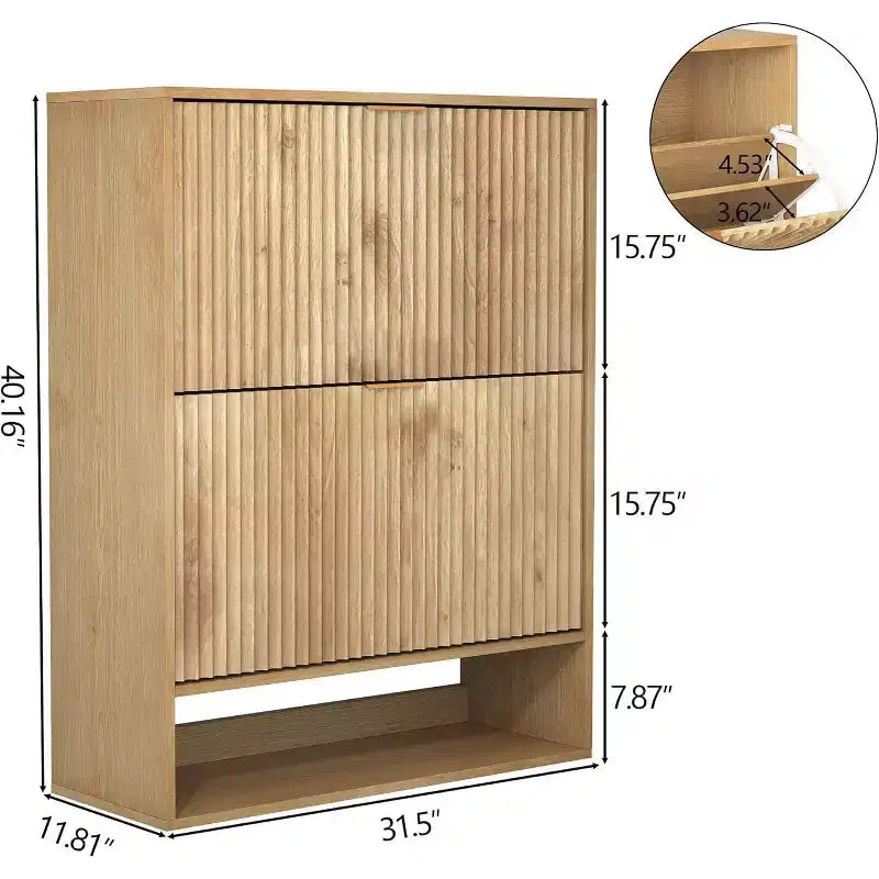 Meuble à chaussures avec 2 tiroirs basculants, Organisateur de chaussures dissimulé sur pied avec étagère ouverte inférieure, Meuble à chaussures étroit pour couloir