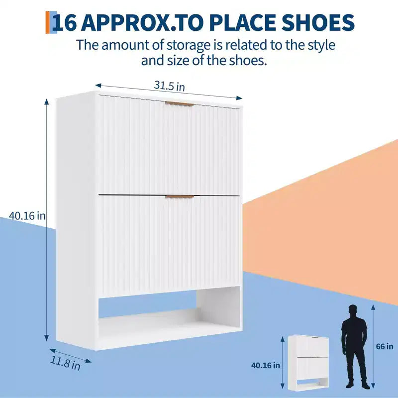 Meuble à chaussures avec 2 tiroirs basculants, Organisateur de chaussures dissimulé sur pied avec étagère ouverte inférieure, Meuble à chaussures étroit pour couloir