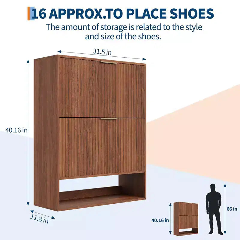 Meuble à chaussures avec 2 tiroirs basculants, Organisateur de chaussures dissimulé sur pied avec étagère ouverte inférieure, Meuble à chaussures étroit pour couloir