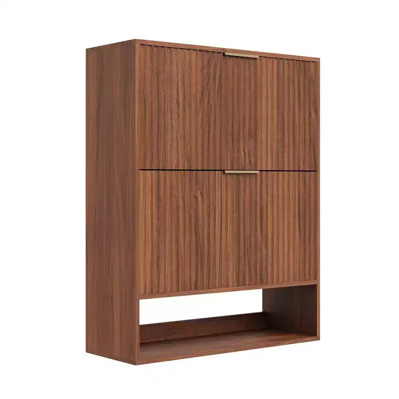 Meuble à chaussures avec 2 tiroirs basculants, Organisateur de chaussures dissimulé sur pied avec étagère ouverte inférieure, Meuble à chaussures étroit pour couloir