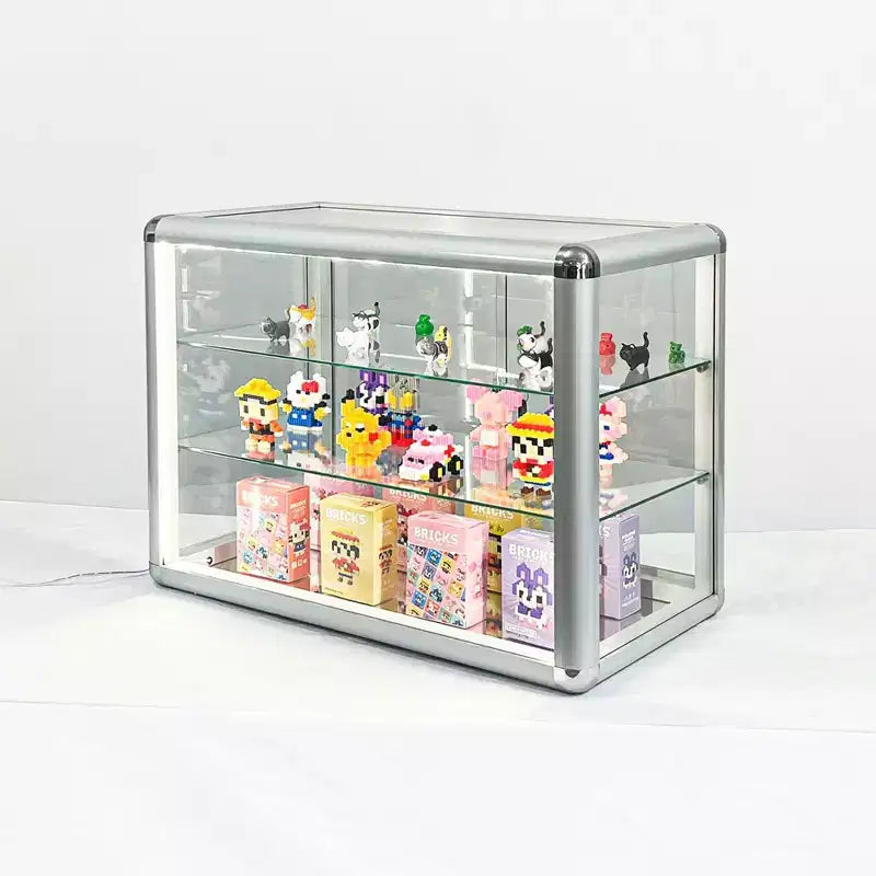 Tempered Glass Top Display Cabinet with Sliding Glass Door and Lock, Standard Aluminum Frame, Display Cabinet with Sliding Glass Door, Lock and LED