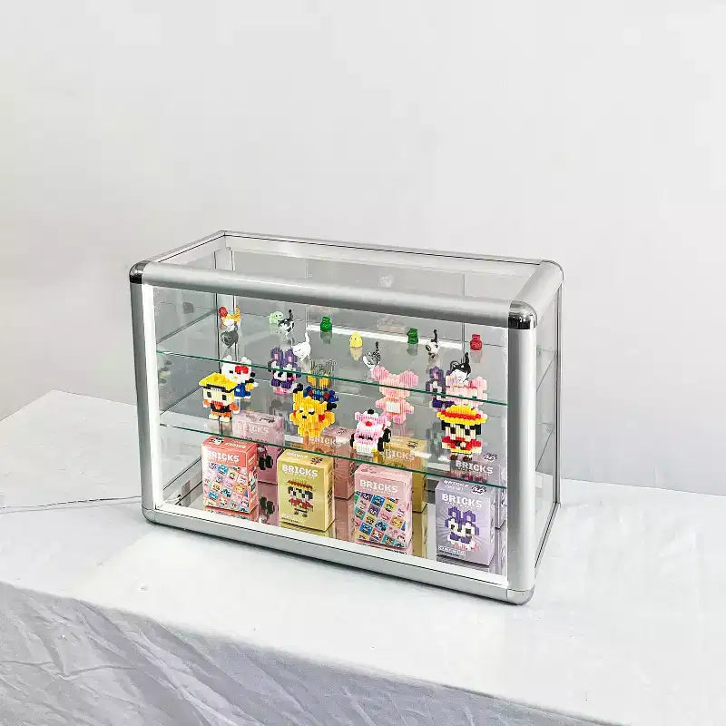 Vitrine en verre trempé avec porte coulissante en verre et serrure, cadre en aluminium standard, vitrine avec porte coulissante en verre, serrure et LED
