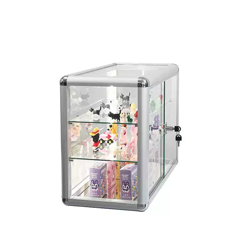 Vitrine en verre trempé avec porte coulissante en verre et serrure, cadre en aluminium standard, vitrine avec porte coulissante en verre, serrure et LED