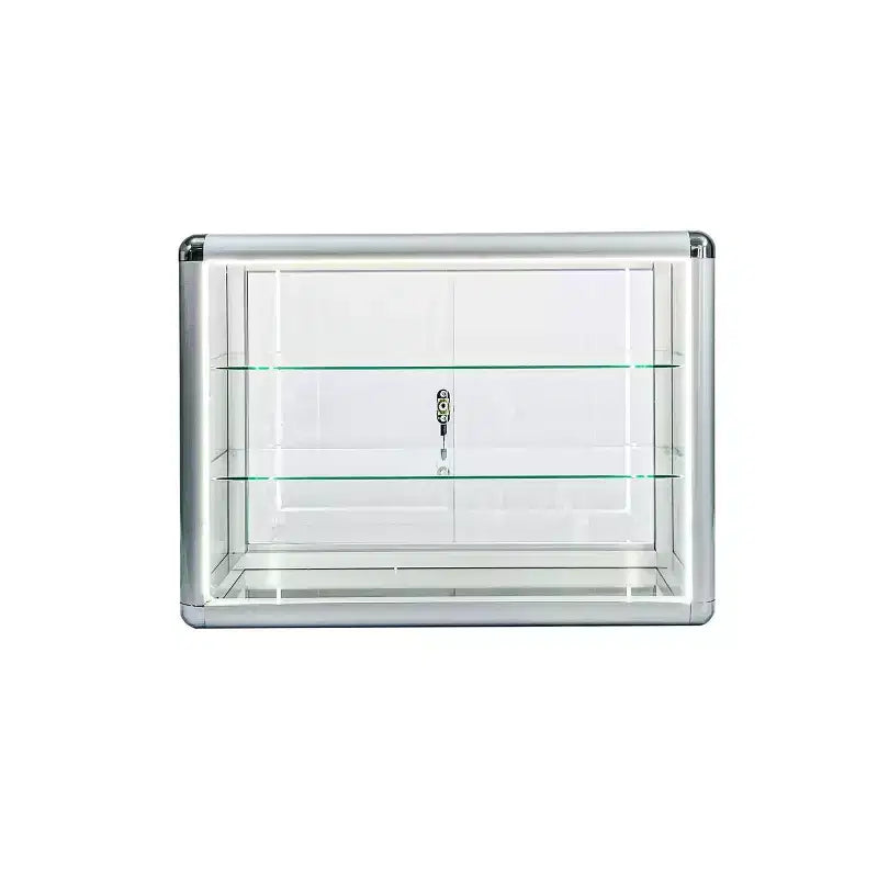 Vitrine en verre trempé avec porte coulissante en verre et serrure, cadre en aluminium standard, vitrine avec porte coulissante en verre, serrure et LED