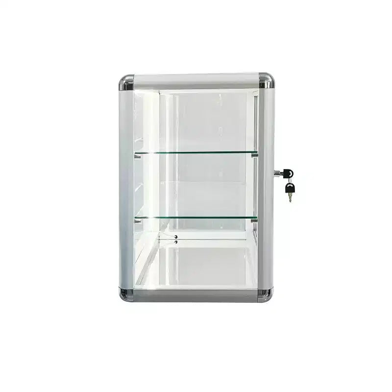 Vitrine en verre trempé avec porte coulissante en verre et serrure, cadre en aluminium standard, vitrine avec porte coulissante en verre, serrure et LED