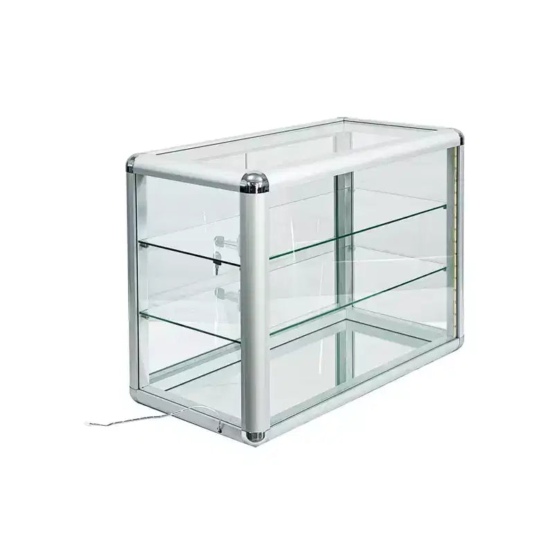 Vitrine en verre trempé avec porte coulissante en verre et serrure, cadre en aluminium standard, vitrine avec porte coulissante en verre, serrure et LED