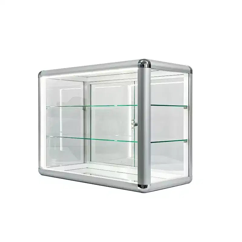 Vitrine en verre trempé avec porte coulissante en verre et serrure, cadre en aluminium standard, vitrine avec porte coulissante en verre, serrure et LED