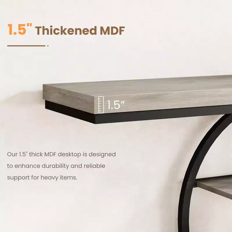 Console de 140 cm pour entrée, table de canapé de couloir industrielle avec étagères de rangement, table d'appoint étroite à 5 niveaux avec étagères de rangement circulaires