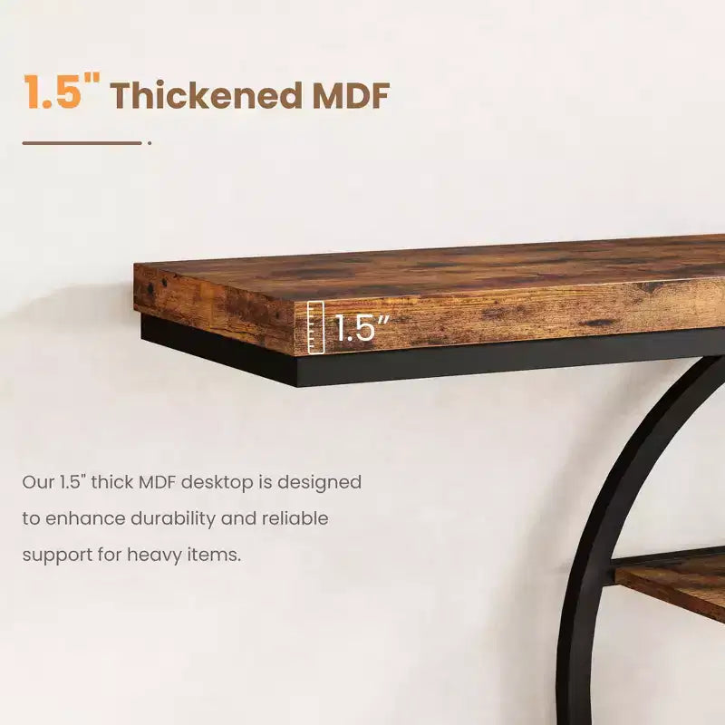 Console de 140 cm pour entrée, table de canapé de couloir industrielle avec étagères de rangement, table d'appoint étroite à 5 niveaux avec étagères de rangement circulaires