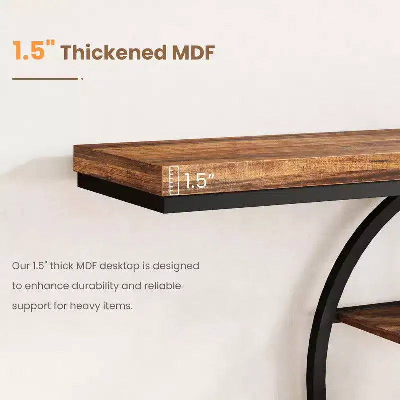 Console de 140 cm pour entrée, table de canapé de couloir industrielle avec étagères de rangement, table d'appoint étroite à 5 niveaux avec étagères de rangement circulaires