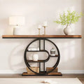 55'' Console Table for Entryway, Industrial Hallway Sofa Table with Storage Shelves, 5-Tier Narrow Accent Table with Circle Storage Shelves