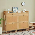 Rattan Shoe Storage Cabinet, Farmhouse Entryway Table with 4 Flip Drawers and 2 Drawers, Wooden Shoe Organizer for Entrance, Hallway