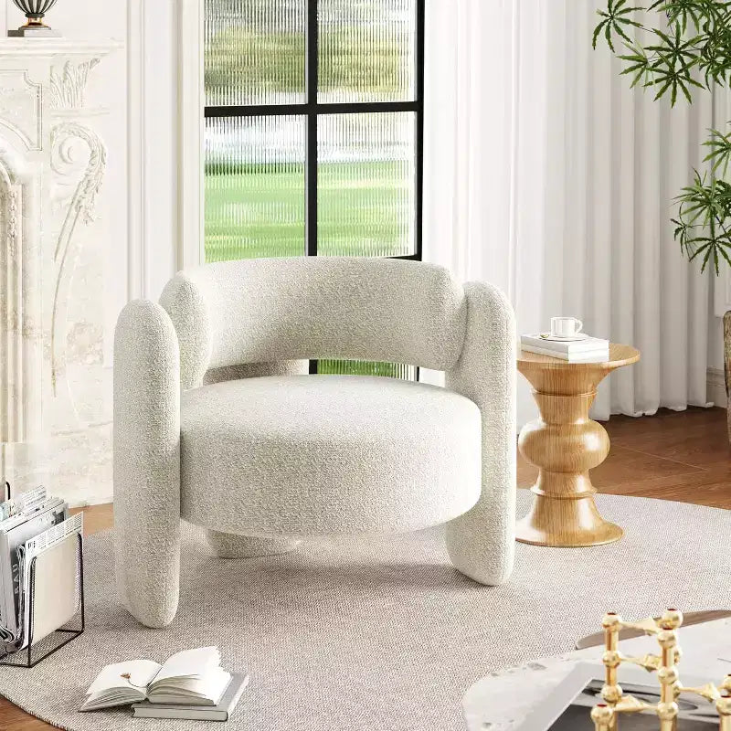 Modern Barrel Accent Chair, Upholstered Living Room Chair Cozy Round Armrest Chair With Open Back Round Corner Side Sitting Lounge Armchair for Home