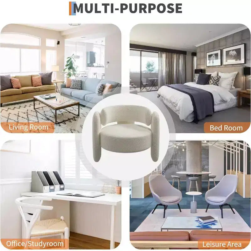 Fauteuil d'appoint moderne en forme de tonneau, fauteuil de salon rembourré, fauteuil confortable avec accoudoirs arrondis et dossier ouvert, fauteuil de salon d'appoint aux coins arrondis pour la maison