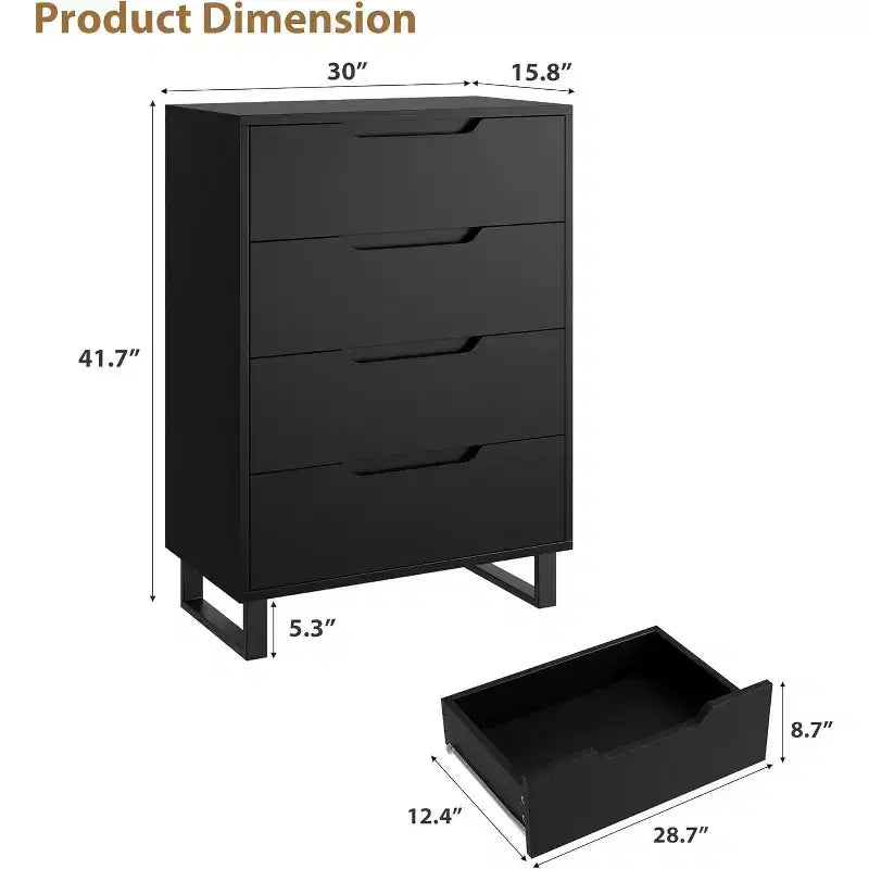 Commode de Chambre à Coucher 4 Tiroirs, Commode Haute de 105 cm, Meuble Tiroir Vertical Autonome avec Rangement, Coffre de Rangement en Bois pour Chambre à Coucher, Couloir, Entrée