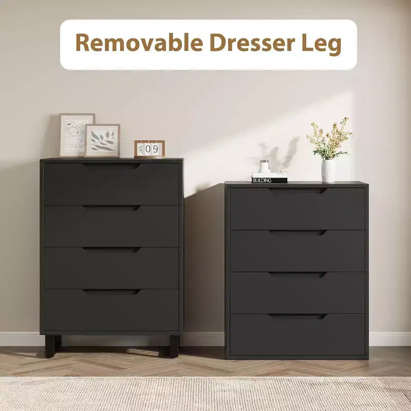 Commode de Chambre à Coucher 4 Tiroirs, Commode Haute de 105 cm, Meuble Tiroir Vertical Autonome avec Rangement, Coffre de Rangement en Bois pour Chambre à Coucher, Couloir, Entrée