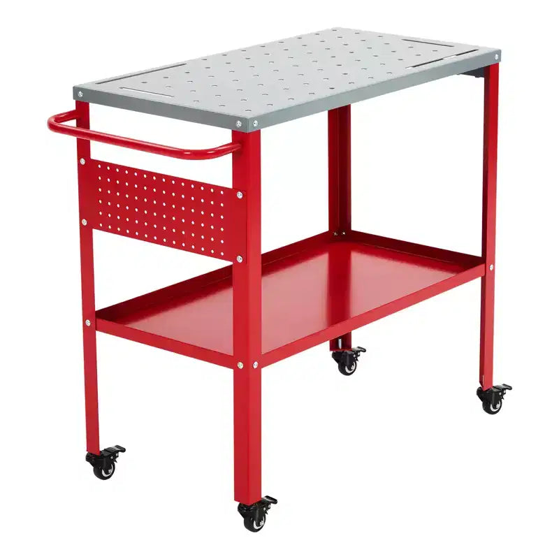 36x18 Welding Table, 1200 lbs Capacity Steel Workbench with 8 Tool Slots, 1/2 Fixture Holes, Welding Work Table with Tool Tray & 4 Lockable Caster